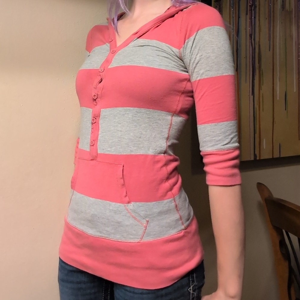 Striped Pink and Gray Women's Top